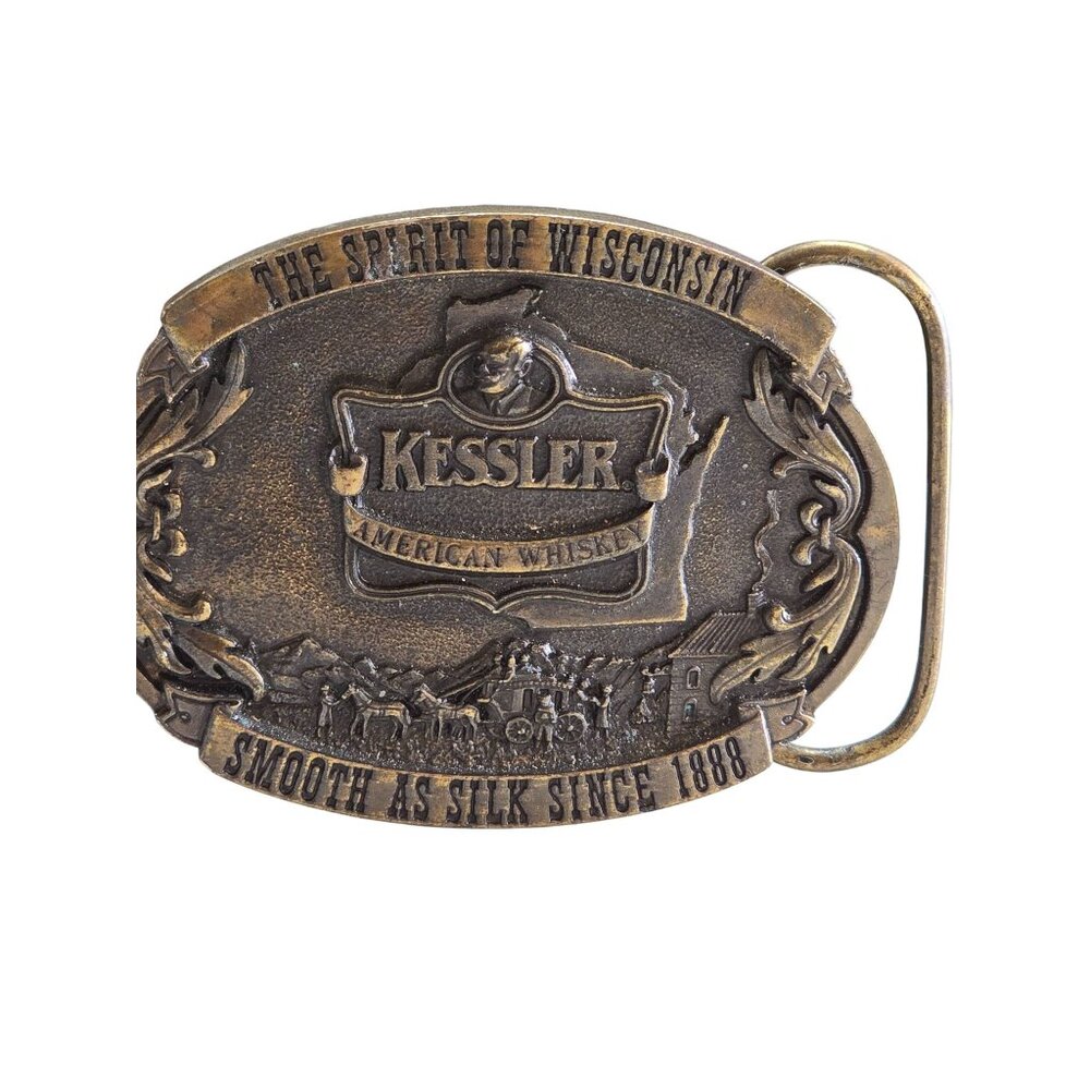 Kessler Whiskey Brass Belt Buckle LE 1993 Spirit Of Wisconsin . - Picture 3 of 9
